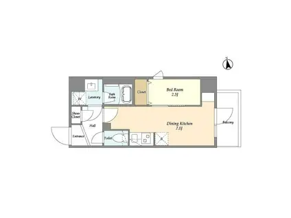 グランカーサ上野松が谷(1DK/7階)の間取り写真