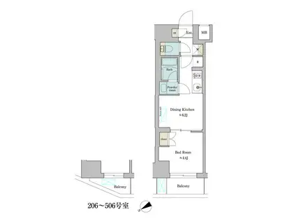 BRILLIA IST 門前仲町(1DK/4階)の間取り写真