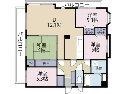 アメニティ三萩野(4LDK/11階)の間取り写真