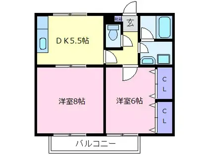 ラピスハイツ(2DK/1階)の間取り写真