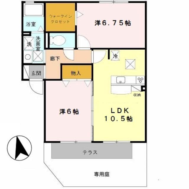 サンヴィレッジ田尻A棟(2LDK/1階)の間取り写真