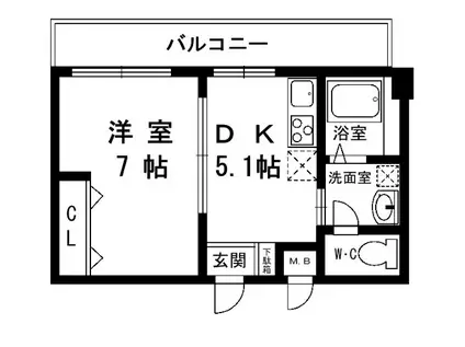 ハピネス六甲(1DK/5階)の間取り写真