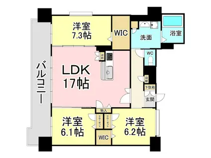 グランヒルズ三萩野(3LDK/11階)の間取り写真