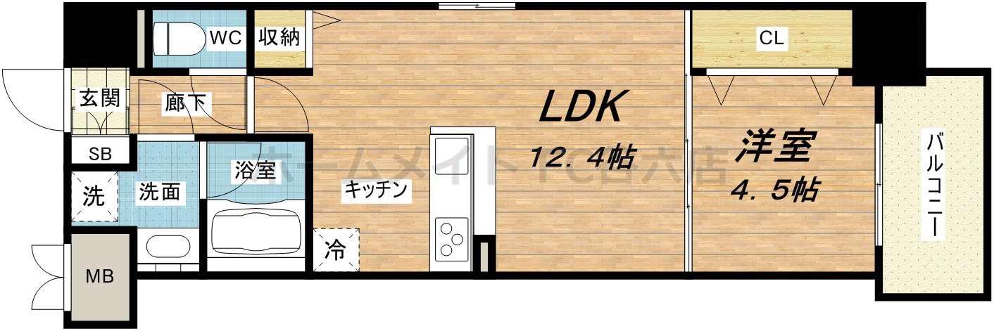 ラフェスタ真田山(1LDK/7階)の間取り写真