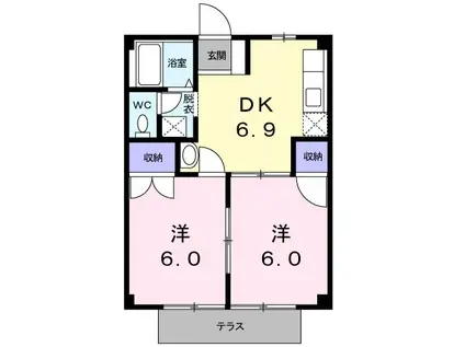 サンヒルA(2DK/1階)の間取り写真