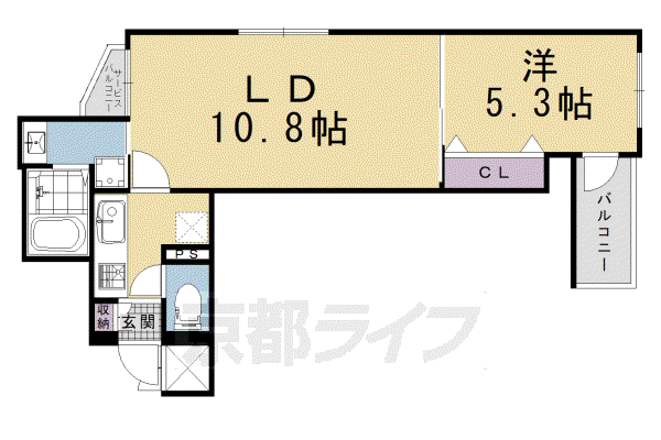 ファーストフィオーレ京都コーヴォ(1LDK/4階)の間取り写真