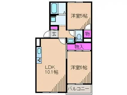 ビラ・ジュニペラス A棟(2LDK/3階)の間取り写真