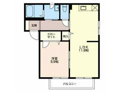 バリュージュ広丘B棟(1LDK/1階)の間取り写真
