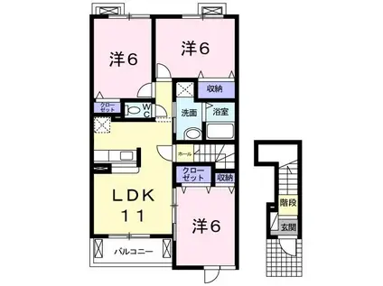 メゾン甲安(3LDK/2階)の間取り写真