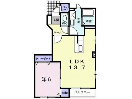 クリオージュ2号棟(1LDK/1階)の間取り写真