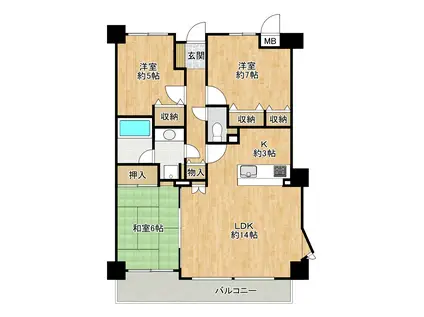 ダイアパレス水道町通(3LDK/3階)の間取り写真