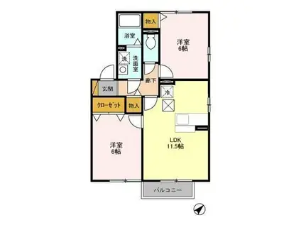 ロイヤルアベニールB(2LDK/1階)の間取り写真