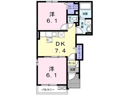 バ一ミィ スクエア(2DK/1階)の間取り写真