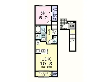 フォンターナ・ピエディ(1LDK/2階)の間取り写真