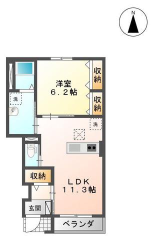 グラース・ドゥ・シエルN(1LDK/1階)の間取り写真