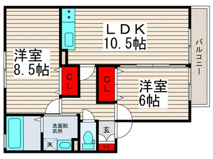 エーデルハイムASAKA B棟(2LDK/2階)の間取り写真