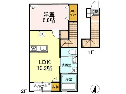 ドルセットセブン A棟(1LDK/2階)の間取り写真