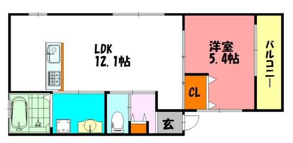 KARIN明石南(1LDK/3階)の間取り写真