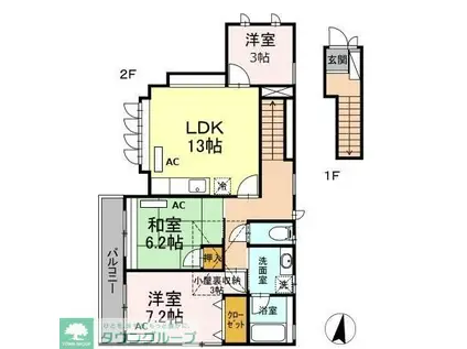 エバーグリーンハウス(3SLDK/2階)の間取り写真