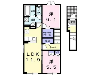 グランビューII(2LDK/2階)の間取り写真