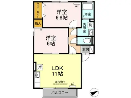 シャルムコートA棟(2LDK/2階)の間取り写真