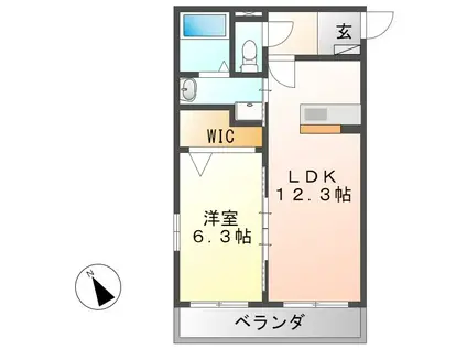 ハートフル・ゴリオン3(1LDK/2階)の間取り写真