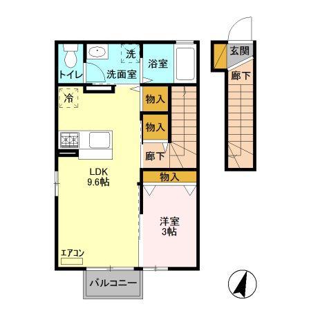 テクノヒルズ B(1LDK/2階)の間取り写真