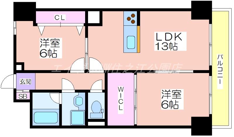 パークモダン住之江公園(2LDK/3階)の間取り写真