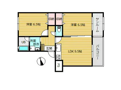 エルフメゾン東中野(2LDK/1階)の間取り写真