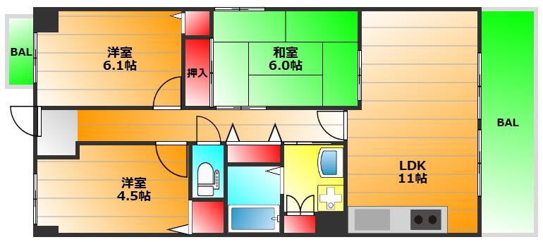 グラマシー立売堀(3LDK/9階)の間取り写真