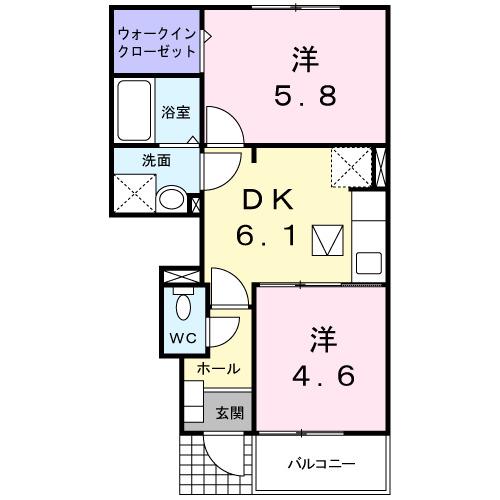ヴィラ・かたかご III(2DK/1階)の間取り写真