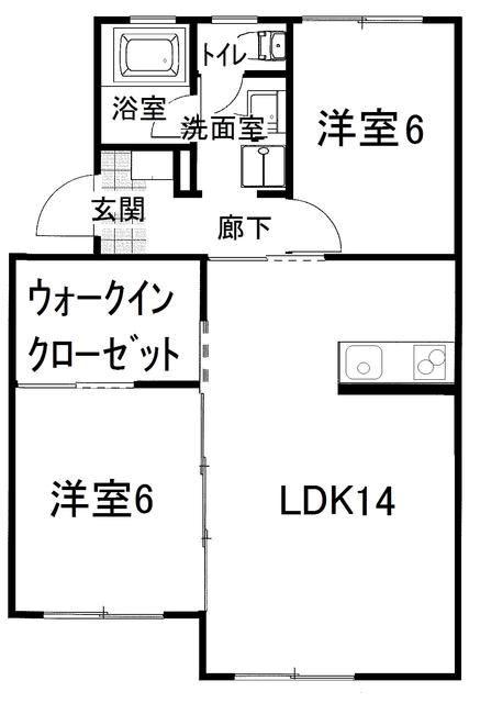 ボヌール片岡II(2LDK/2階)の間取り写真
