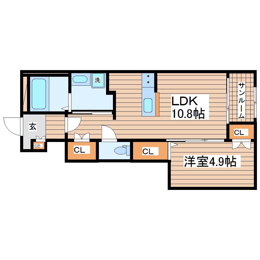 スリーファースト(1LDK/1階)の間取り写真