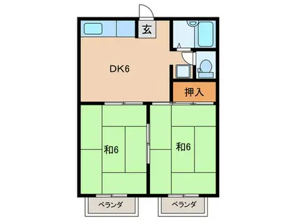 ジョイント・ファミーユB(2DK/2階)の間取り写真