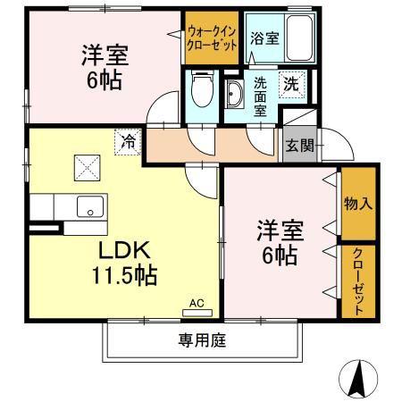 エスポアールエストB棟(2LDK/1階)の間取り写真