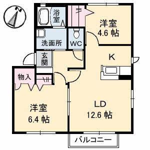 シャーメゾン永田本町II(2LDK/2階)の間取り写真