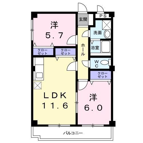 シャンブル21(2LDK/1階)の間取り写真