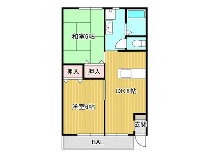 フローラルシャトー(2DK/1階)の間取り写真