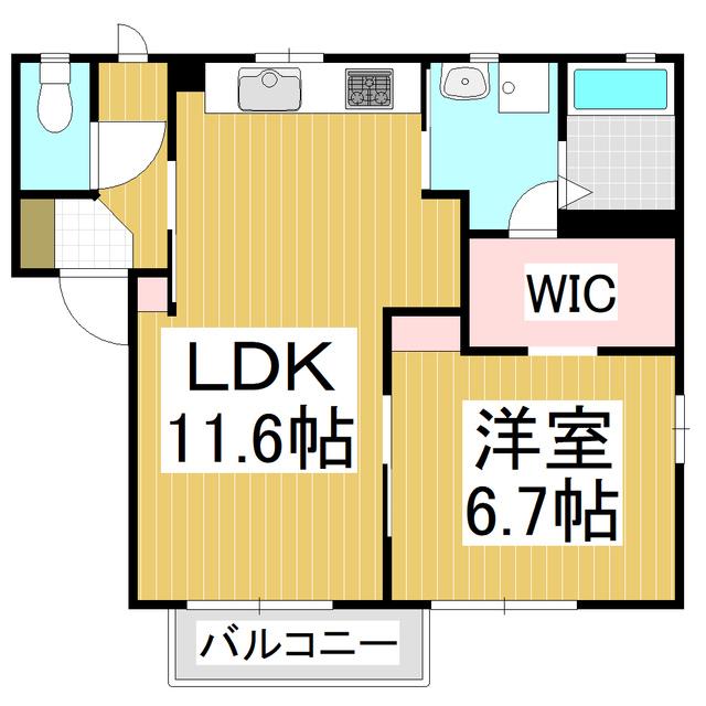 アヴェニール あい B(1LDK/2階)の間取り写真