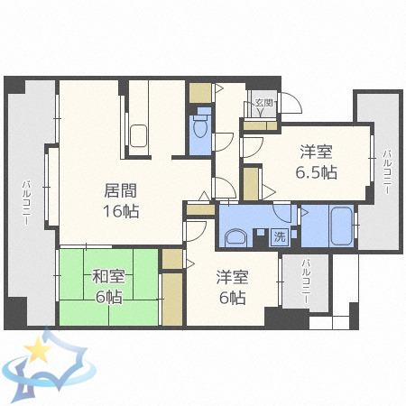 ダイアパレス植物園通(3LDK/11階)の間取り写真