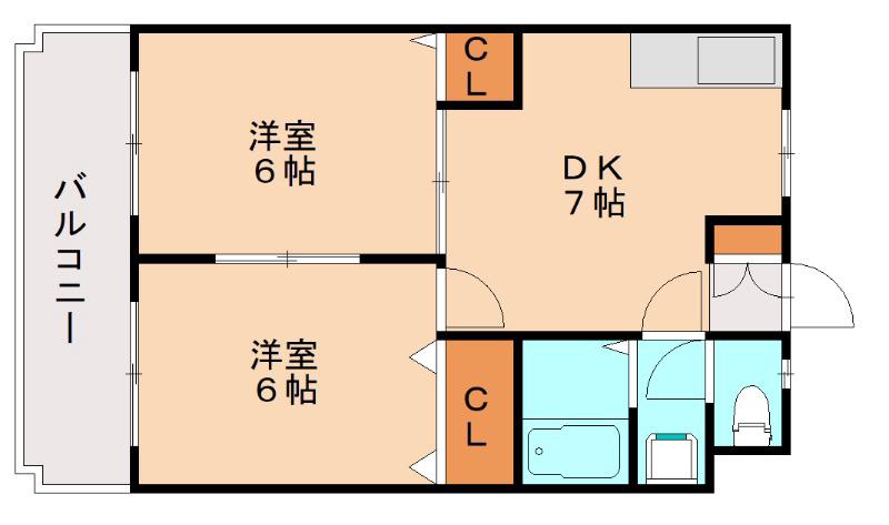 シャトレ若葉(2DK/3階)の間取り写真