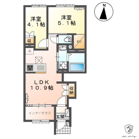 サンリバーハイツ土岐(2LDK/1階)の間取り写真