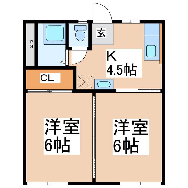 メゾンオークラ(2K/2階)の間取り写真