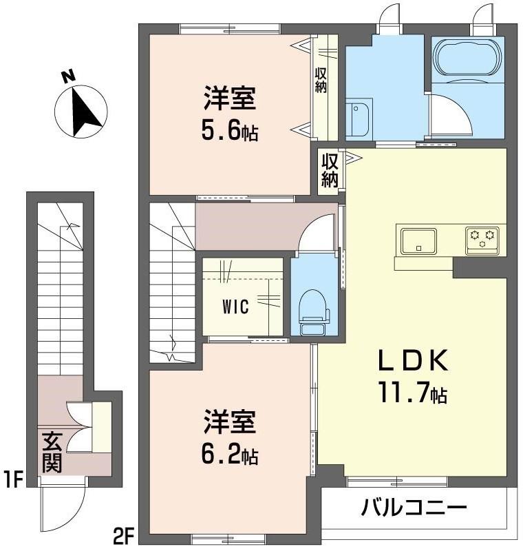 エクラール山田(2LDK/2階)の間取り写真