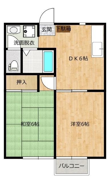 フェリース小生砂(2DK/1階)の間取り写真