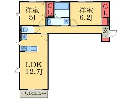 RESO・CALM(2LDK/2階)の間取り写真