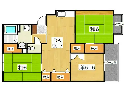 サンライズ星田 B棟(3DK/3階)の間取り写真