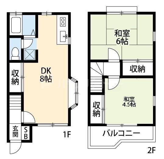 KE6番館B棟(2DK/1階)の間取り写真