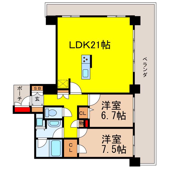 樹樹ガーデン(2LDK/20階)の間取り写真
