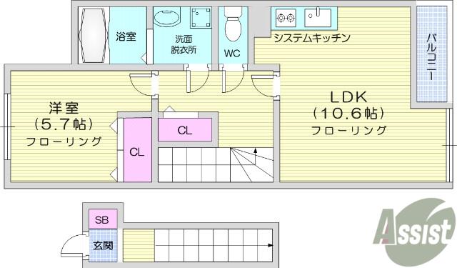 ボヌール(1LDK/2階)の間取り写真